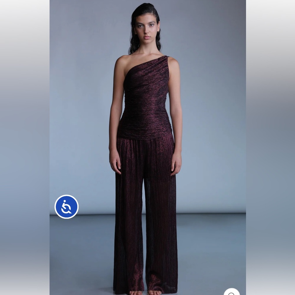 Sabina Musayev One-Shoulder glitter sparkle top and pants